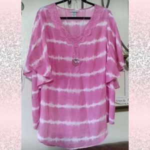 0X Catherines Pretty In Pink Cute Silky Soft Light Flowy Tie Dye Print Blouse🦩